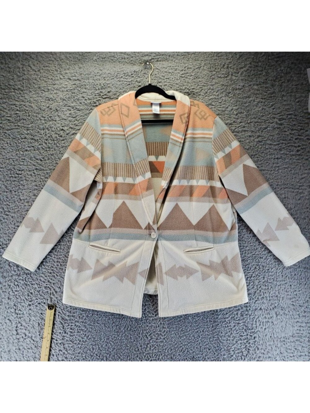 Vicki Wayne Jacket Womens XL Cream Multicolor Aztec Single Button Fleece
